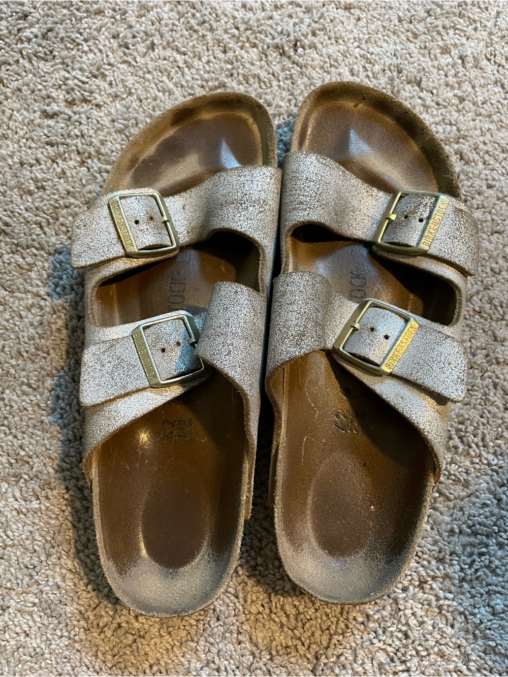 Birkenstock Arizona Metallic Silver Sandals Women 39 US 8-8.5